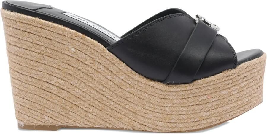 Jimmy Choo 100 mm leren espadrilles met sleehak Zwart