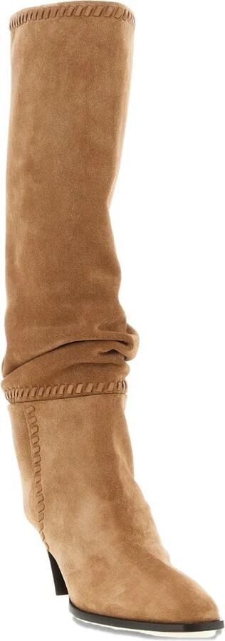 Jimmy Choo 60 mm Hart knielaarzen met stiksels Beige