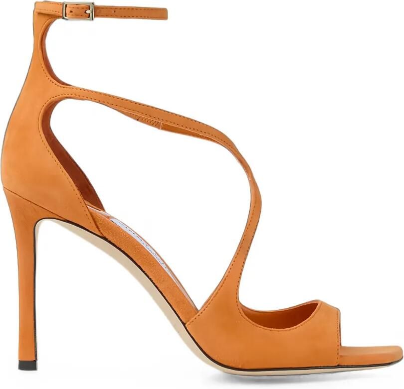 Jimmy Choo Azia 95 Sunset Orange suède sandalen Oranje