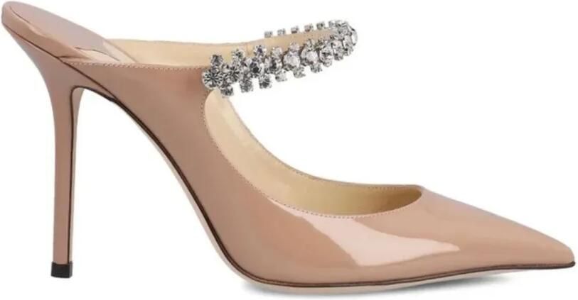 Jimmy Choo Bing 100 lakleren muiltjes met kristallen band Roze
