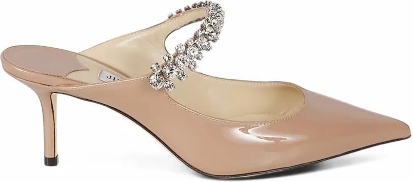 Jimmy Choo Bing 65 ballet pink patent leather mules with crystal strap Beige