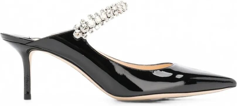 Jimmy Choo Bing 65 linnen lakleren muiltjes met kristallen band Zwart