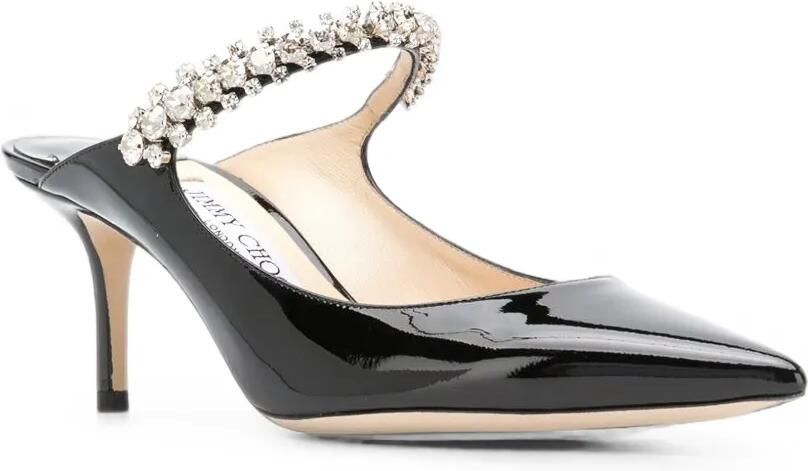 Jimmy Choo Bing 65 linnen lakleren muiltjes met kristallen band Zwart - Foto 2
