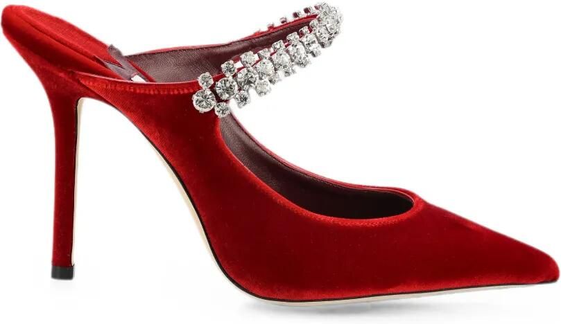 Jimmy Choo Bing fluwelen muiltjes verfraaid met kristallen Rood