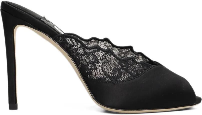 Jimmy Choo Brigitte 100 muiltjes van zwart kant en satijn