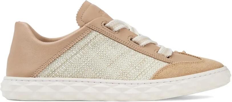 Jimmy Choo Diamond Light Flex leren sneakers met raffia-effect Beige