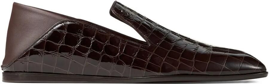 Jimmy Choo Eliot leren slippers met krokodillen-reliëf Bruin