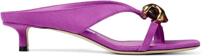 Jimmy Choo Emeri Stone 35 mm violet orchidee en donkerbruine suède sandalen Paars