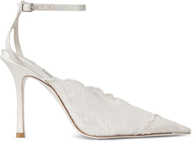 Jimmy Choo Faiz 100 pumps met enkelbandje en kant Wit