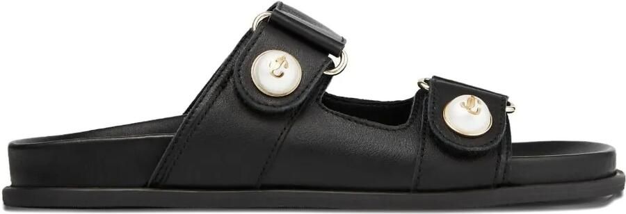 Jimmy Choo Fayence platte leren sandalen verfraaid met parels Zwart