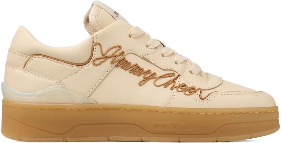 Jimmy Choo Florent leren sneakers met borduurwerk Beige