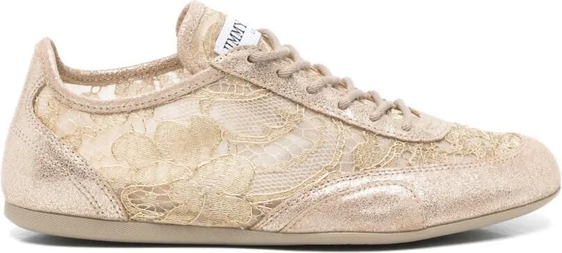 Jimmy Choo lace-panelled metallic sneakers Beige