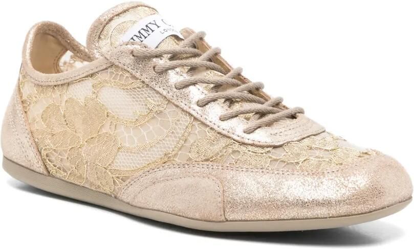 Jimmy Choo lace-panelled metallic sneakers Beige - Foto 2