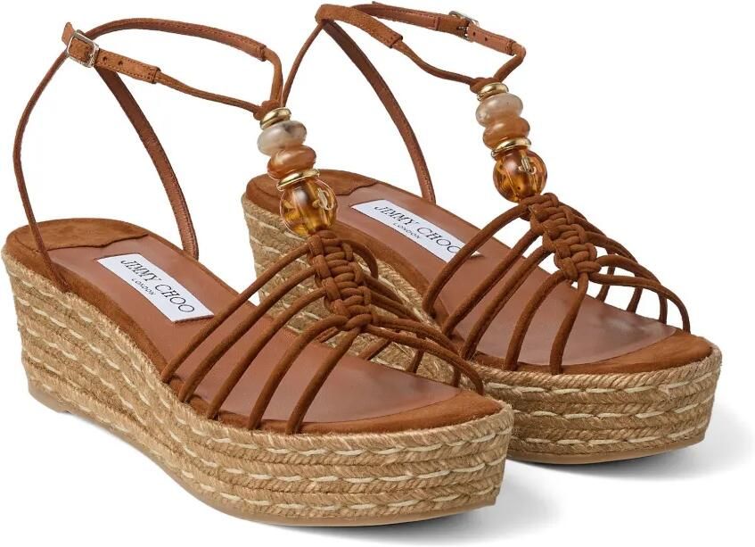Jimmy Choo Lemi 50 tan suède sandalen met sleehak en kralen Bruin