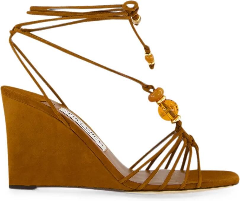 Jimmy Choo Lova suède sandalen verfraaid met kralen Bruin