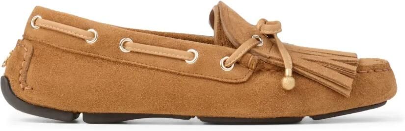 Jimmy Choo Manon suède loafers met franje Bruin