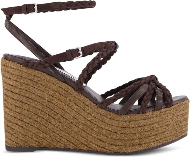 Jimmy Choo Nyra 100 gevlochten leren sandalen met sleehak Bruin