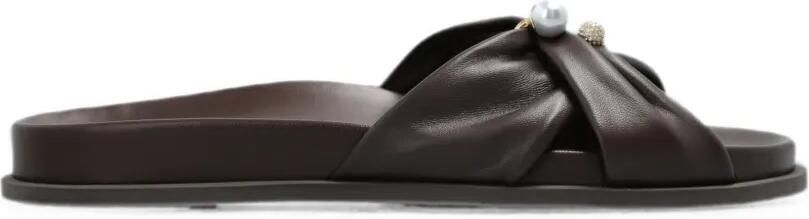 Jimmy Choo Rafi leren sandalen verfraaid met parels Bruin