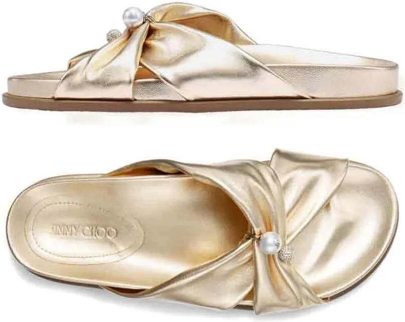 Jimmy Choo Rafi leren sandalen verfraaid met parels Goud