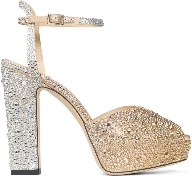 Jimmy Choo Sacaria 120 sandalen met plateauzool en kristallen Goud