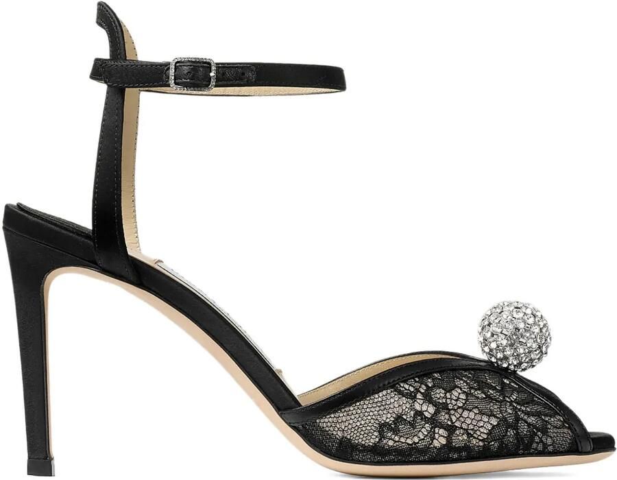Jimmy Choo Sacora 85 sandalen verfraaid met kant Zwart