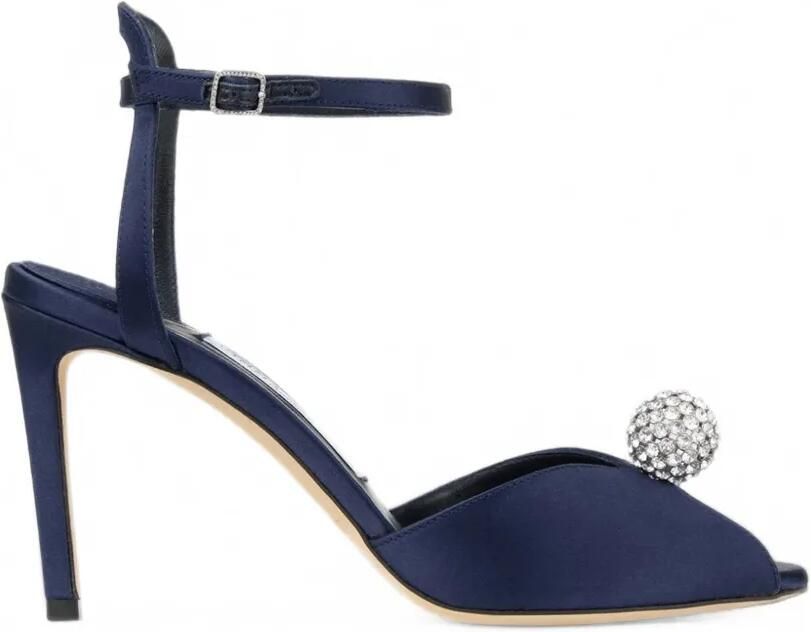 Jimmy Choo Sacora 85 satijnen sandalen verfraaid met kristallen Blauw