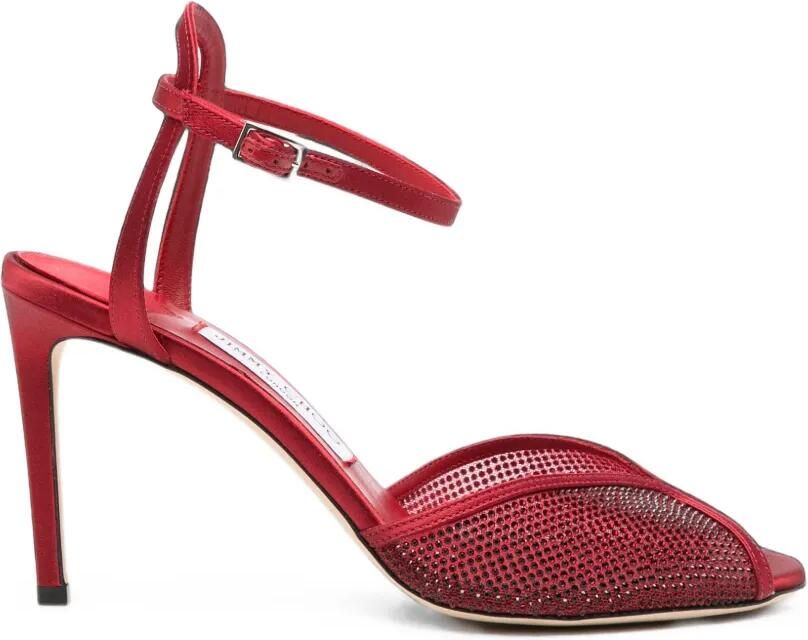 Jimmy Choo Sacora mesh sandalen verfraaid met kristallen Rood
