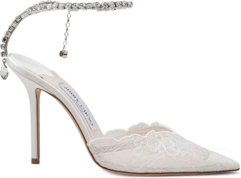 Jimmy Choo Saeda 100 pumps met kristallen enkelbandje Wit
