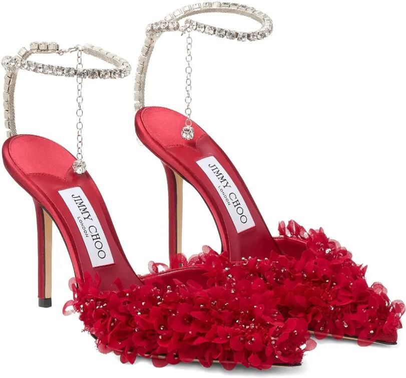 Jimmy Choo Saeda 100 pumps verfraaid met kristallen en bloemen-print Rood