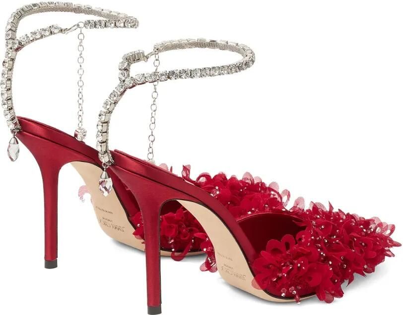 Jimmy Choo Saeda 100 pumps verfraaid met kristallen en bloemen-print Rood - Foto 4