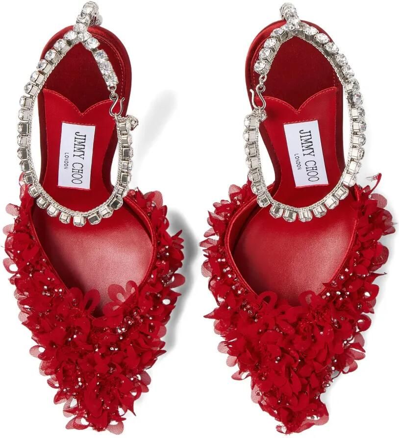 Jimmy Choo Saeda 100 pumps verfraaid met kristallen en bloemen-print Rood - Foto 2