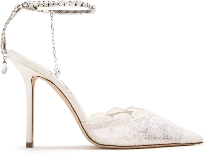 Jimmy Choo Saeda kanten sandalen verfraaid met kristallen Beige