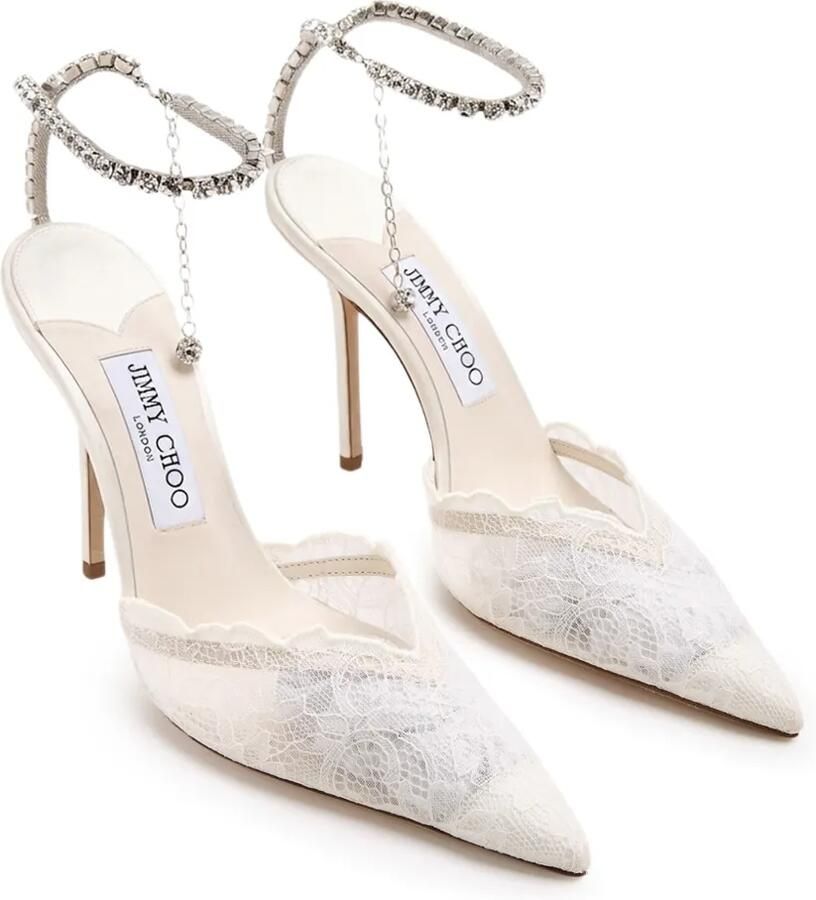 Jimmy Choo Saeda kanten sandalen verfraaid met kristallen Beige - Foto 2