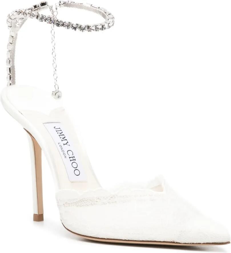 Jimmy Choo Saeda pumps verfraaid met kristallen en kant Wit