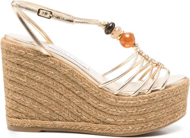 Jimmy Choo Sandalen met sleehak en verfraaid met kralen Goud