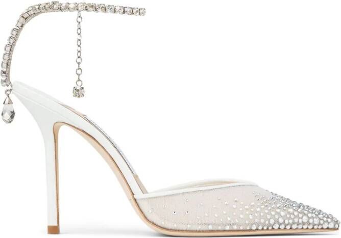 Jimmy Choo Saeda 100 mm pumps verfraaid met kristallen Wit