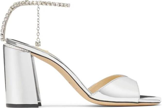 Jimmy Choo Saeda leren sandalen 85 mm Zilver