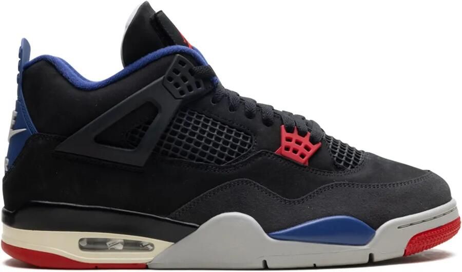 Jordan Air 4 "Rare Air Black Fire Red Deep Royal Blue Dark Smoke Grey Tech Grey" sneakers Zwart