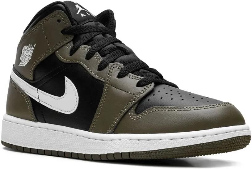 Jordan Kids Jordan 1 Mid "Black White Medium Olive" sneakers Zwart