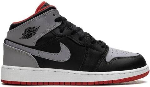 Jordan Kids Air Jordan 1 Mid "Black Grey Red" sneakers Zwart