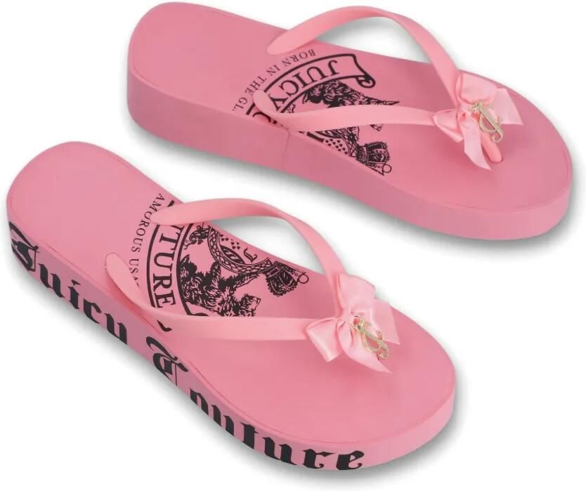 Juicy Couture Heritage teenslippers met sleehak en strik Roze - Foto 4