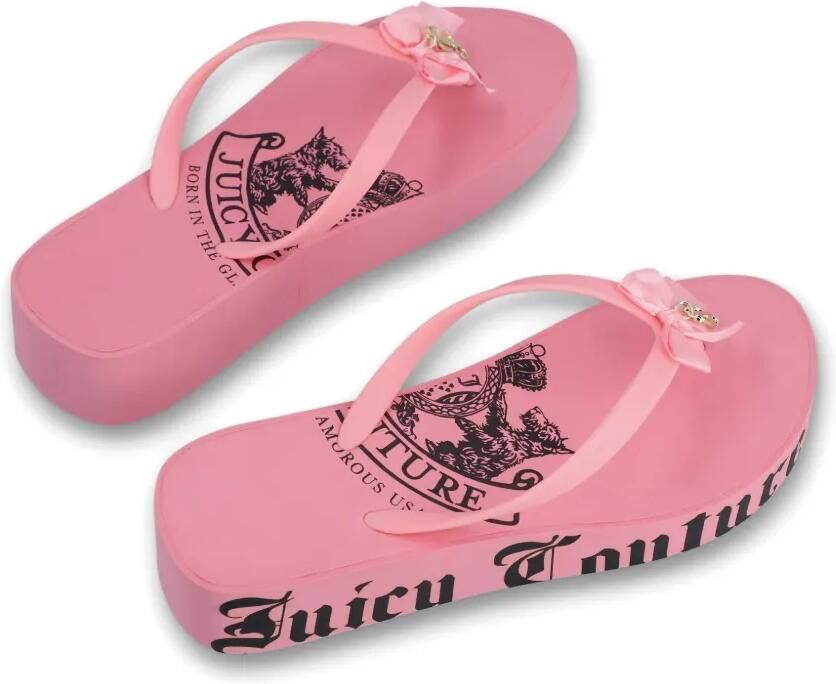 Juicy Couture Heritage teenslippers met sleehak en strik Roze - Foto 5