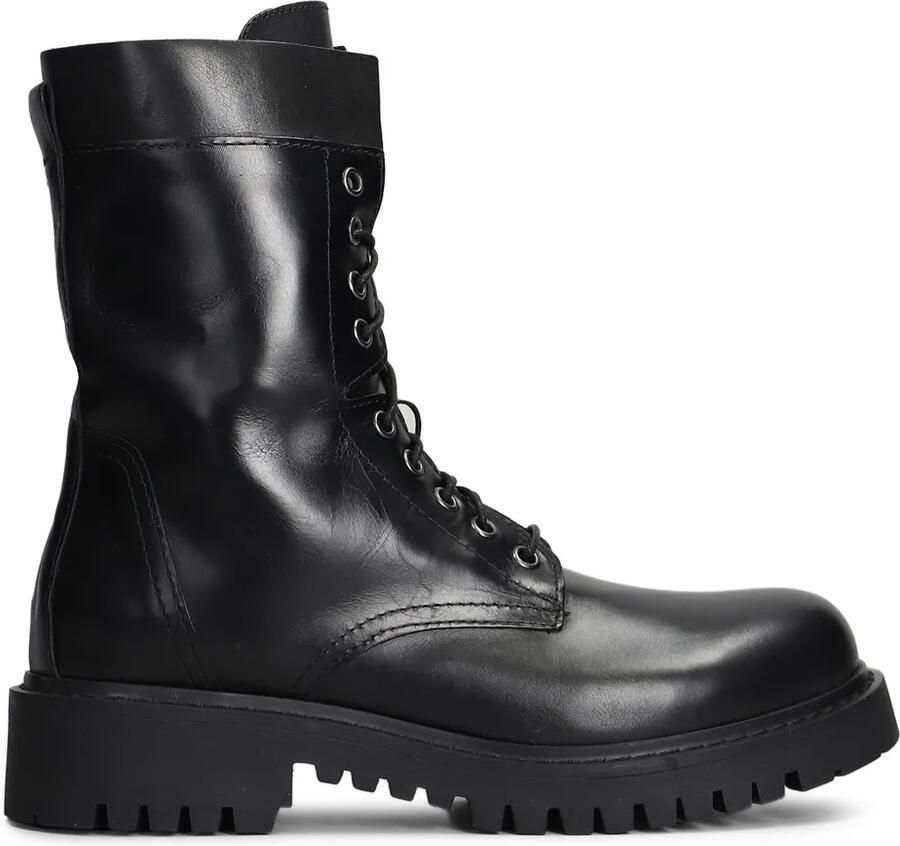 Julie Dee Leren combat boots Zwart