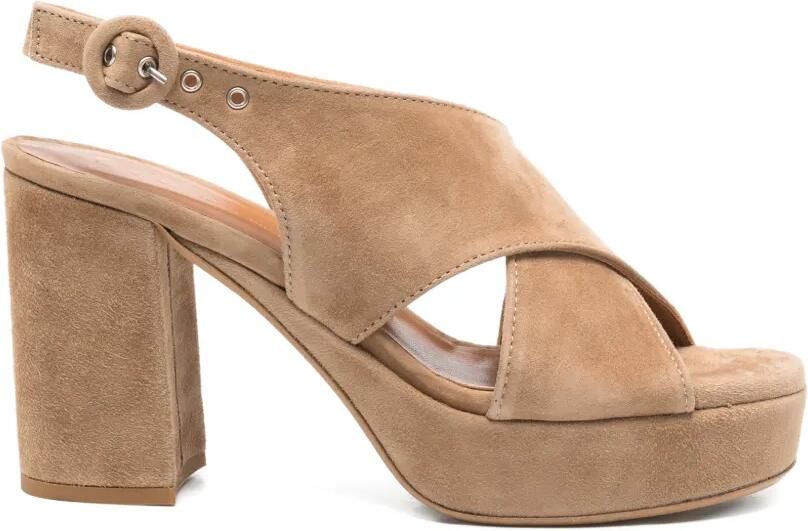 Julie Dee Sandalen met gekruiste bandjes en plateauzool Beige