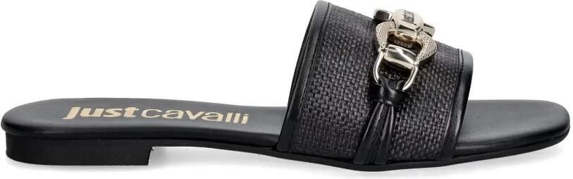 Just Cavalli Geweven sandalen met ketting Zwart