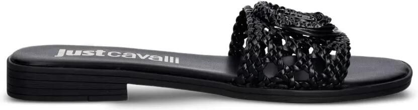 Just Cavalli Geweven sandalen met logoplakkaat Zwart