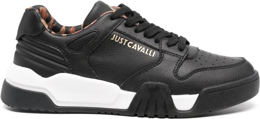 Just Cavalli Leren sneakers met logo-reliëf Zwart