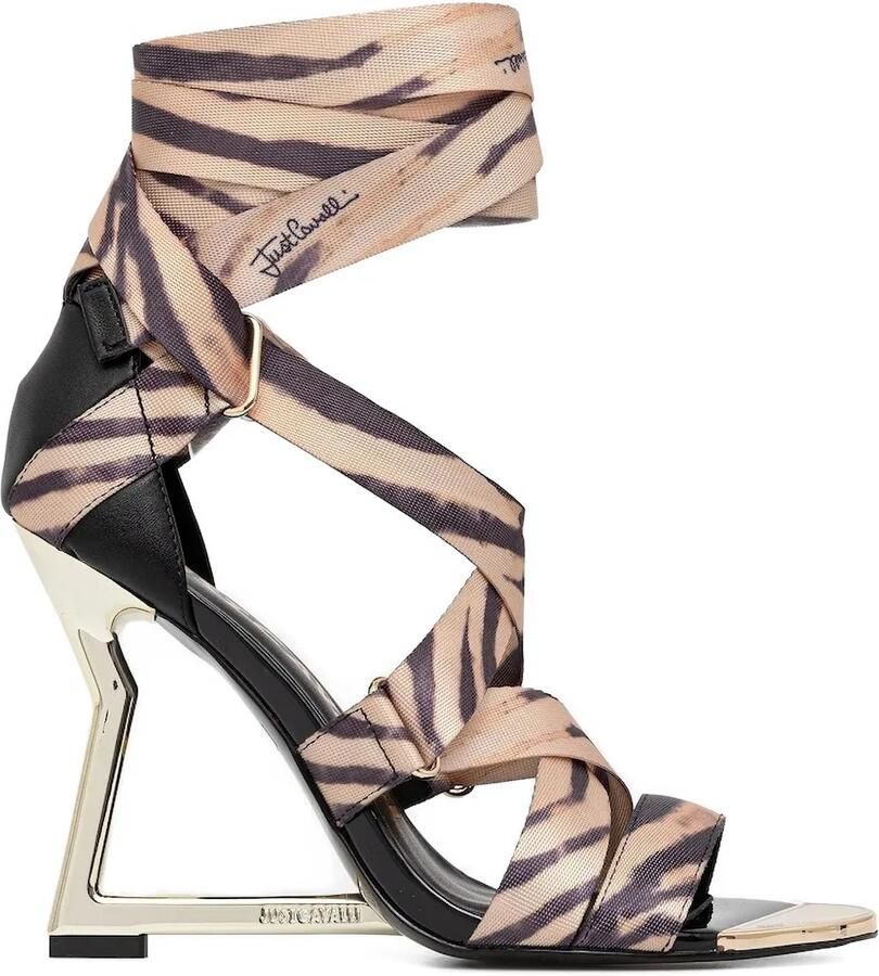 Just Cavalli Sandalen met zebraprint en strik Beige