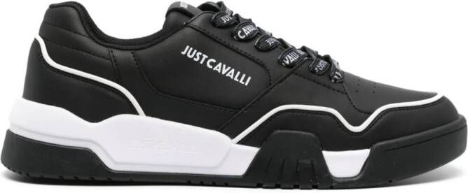 Just Cavalli Leren sneakers met logo-reliëf Zwart