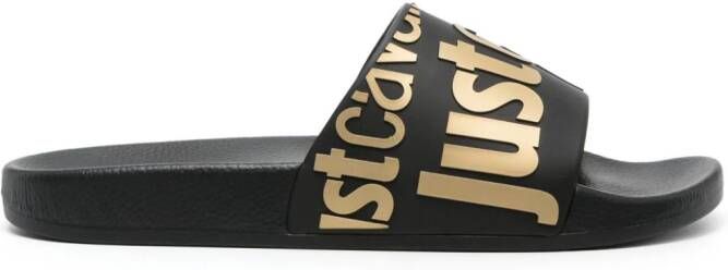 Just Cavalli Slippers met logo-reliëf Zwart